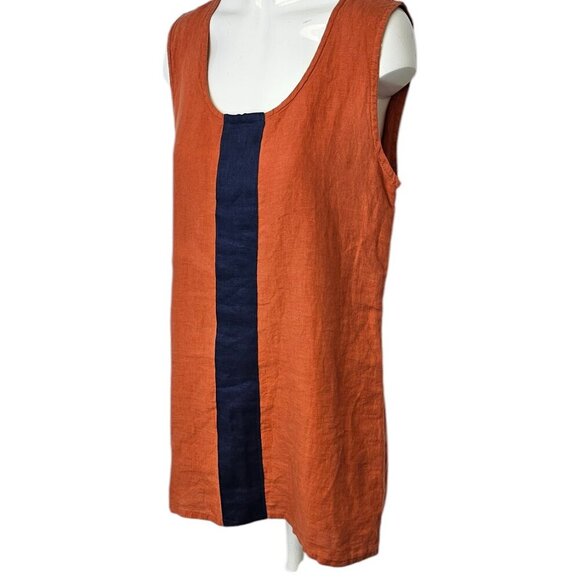 Bryn Walker Womens 100% Linen Colour Block Round Neck Long Tunic Tank, Size XS - Picture 9 of 9